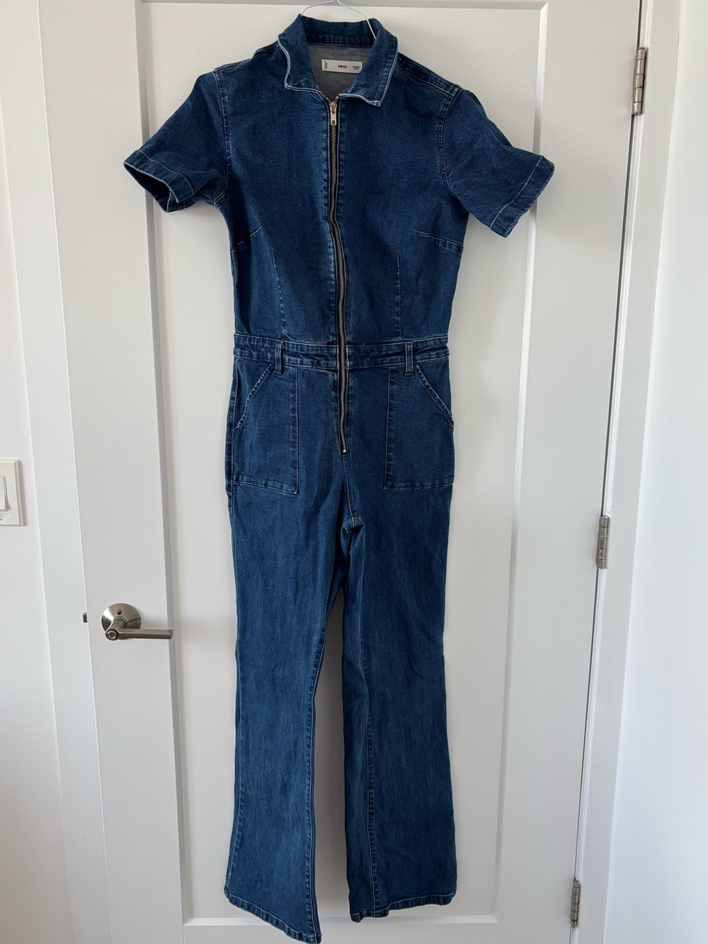 Mango Dark Blue Denim Bootcut Jumpsuit